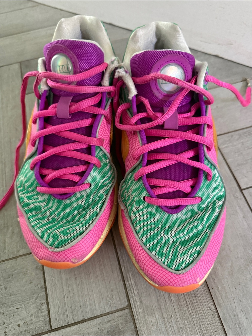 Nike Kevin Durant Pink & Green Athletic Sneakers with Orange Accents